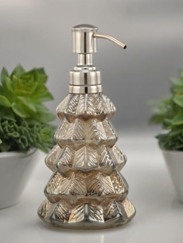 Christmas Tree Luster Brown Glass Soap, Lotion or Sanitizer Dispenser for Bathroom, Kitchen, Indoor or Outdoor 150ml