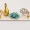 White Natural Marble Serving Tray W/Gold Handles for Vanity Kitchen Bathroom Counter, Coffee Table Tray Stone Organization