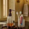 Export Quality 'Crackle Glass W/Metal 'Soap or Lotion Dispenser' Accessory Holder W/Wooden Tray' Designed