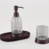 Export Quality 'Crackle Glass W/Metal 'Soap or Lotion Dispenser' Accessory Holder W/Wooden Tray' Designed