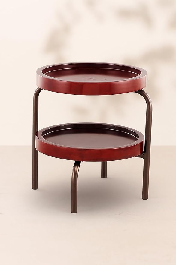 2 tier Cake Stand Mahogany wood & Brown Finish Made of Wood & Metal