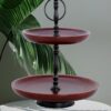 2 Tier Cake or Cookie Stand Mahogany Wood & Black Finish Made of Wood & Metal
