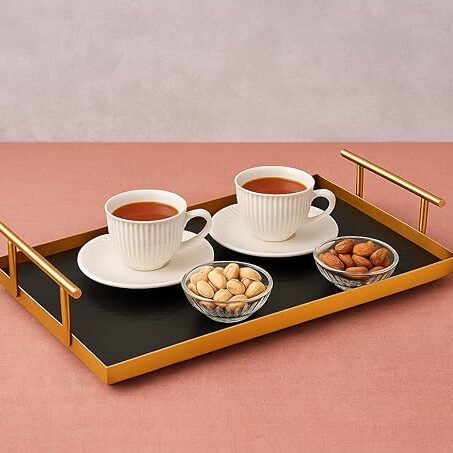 Serving/Decorative Metal Rectangular Tray/Gold & Black Hammered