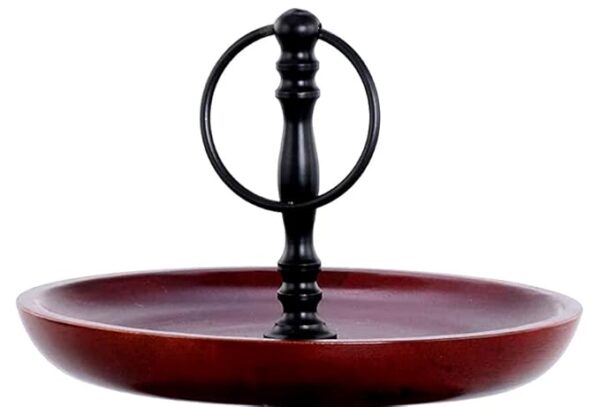2 Tier Cake or Cookie Stand Mahogany Wood & Black Finish Made of Wood & Metal