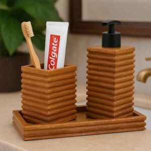 Wooden Bathroom Accessories Set