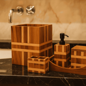 Modern Wood Bathroom Accessories Set