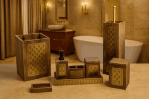 Wooden Bathroom Accessories Set