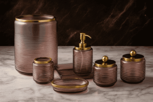 Smoky Glass Bathroom Accessories Set