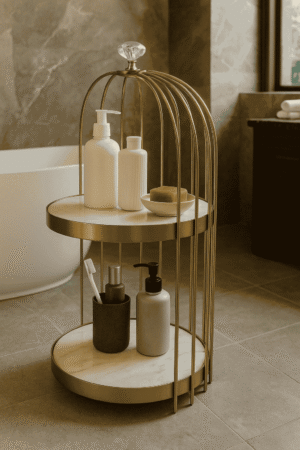 Double Tier Metal Cage Bathroom Shelf