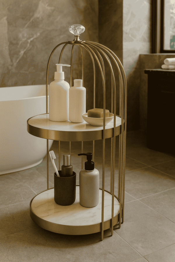 Double Tier Metal Cage Bathroom Shelf