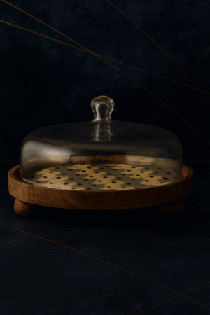 Wooden Cake Stand with Glass Dome