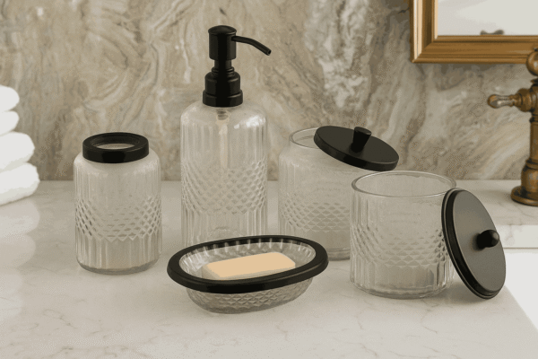 Textured Glass Bathroom Accessories Set