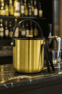 Gold Metal Ice Bucket with Tongs