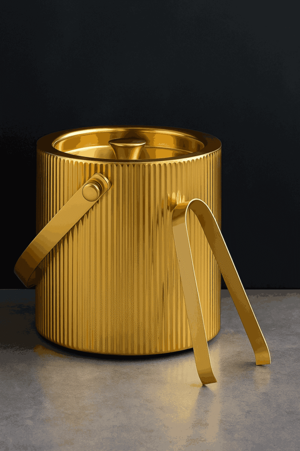 Gold Metal Ice Bucket with Tongs
