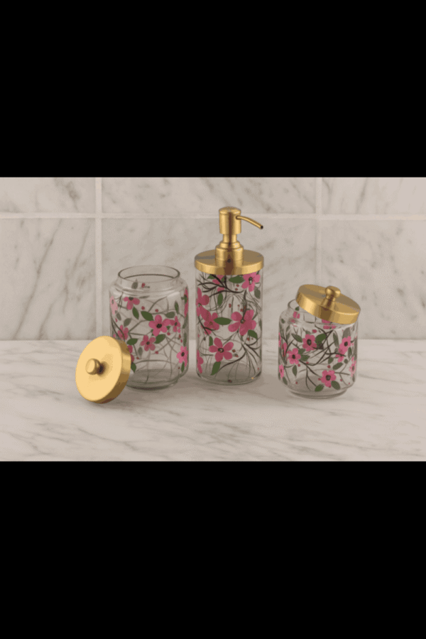 Floral Glass Bathroom Set