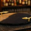 Luxury Black & Gold Resin Serving Tray – Elegant Decorative Tray with Designer Handles (14" Dia & 2.5" H) Made in India