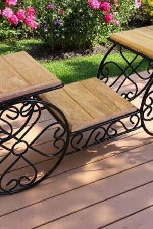 Handcrafted Iron & Wood Garden Planter Stand