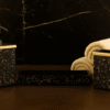 Resin Gold & Black Foil Bathroom Accessory Set of 3, Soap Dispenser, Tumbler & Tray (Square Shape) Size - (24 x 8 x 15) Cm