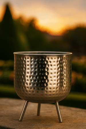 Luxury Hammered Metal Planter with Stand