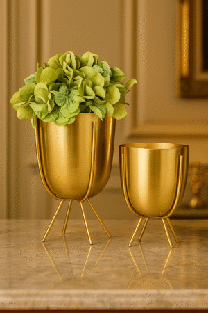Luxury Gold Metal Planter Set with Stand