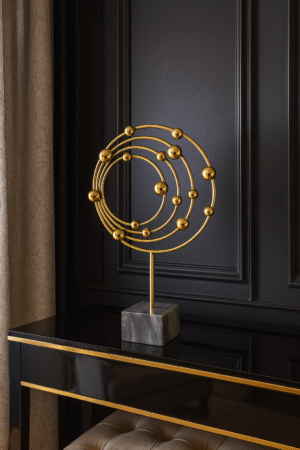 Modern Metal Abstract Table Sculpture with Marble Base