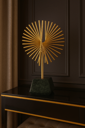 Modern Radial Gold Metal Sculpture with Green Marble Base