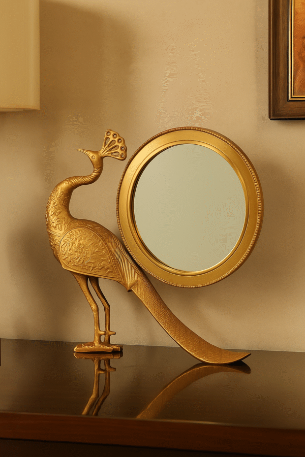 Antique Brass Peacock Mirror Table Decor