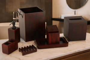 Luxury Wooden Bathroom Accessory Set – 7-Piece (Mahogany Finish)