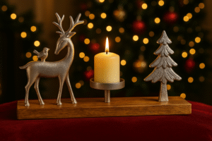 Luxury Christmas Reindeer Candle Holder with Tree – Elegant Festive Centerpiece