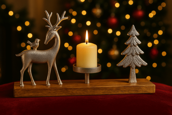 Luxury Christmas Reindeer Candle Holder with Tree – Elegant Festive Centerpiece