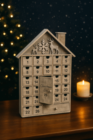 Luxury Wooden Advent Calendar House with Drawers – Christmas Countdown Decoration