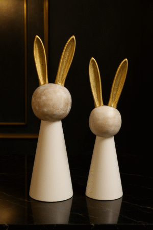 Elegant Decorative Bunny Figurines with Golden Ears