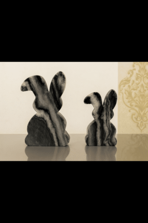 Black Marble Bunny Figurines – Elegant Decorative Sculptures (Set of 2)