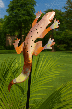 Copper Finish Gecko Garden Stake – Artistic Outdoor Metal Decor"