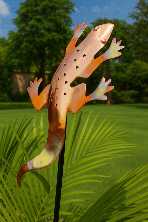 Copper Finish Gecko Garden Stake – Artistic Outdoor Metal Decor"