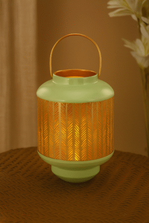 Mint Gold Chevron Cut Metal Lantern – Contemporary Premium Home Decor