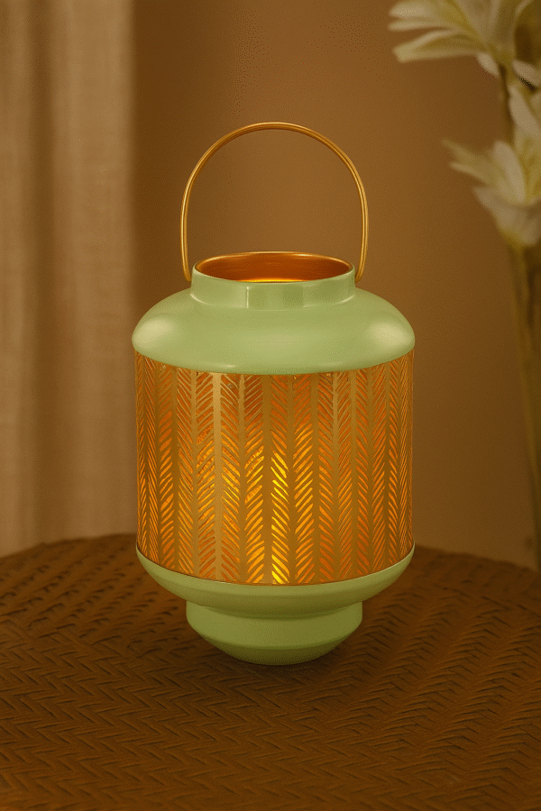 Mint Gold Chevron Cut Metal Lantern – Contemporary Premium Home Decor