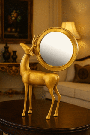 "Golden Deer Vanity Mirror – Luxury Accent Piece for Home Decor"