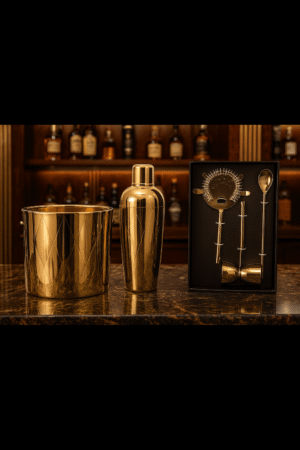 "Royal Gold Luxe Barware Set – 5 Piece Premium Cocktail Kit with Ice Bucket & Shaker"