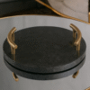 Round Marble Green Stone 10.25" Dia Serving/Vanity with Golden Handle- Serving Platter, Fruit Tray, Coffee Table Tray