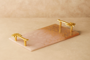 Blush Gold Elegance Resin Tray for Vanity & Jewelry Organizer & Coffee Table & Home Decor (14" X 8") Inch, Rectangle Tray