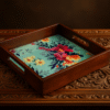 Premium Engineer Wood Serving Tray | Set for Decoration | Tea Trays | MDF Tray | Wooden Serving Tray | Size- 12" x 12", Square
