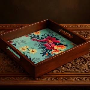 Premium Engineer Wood Serving Tray | Set for Decoration | Tea Trays | MDF Tray | Wooden Serving Tray | Size- 12" x 12", Square