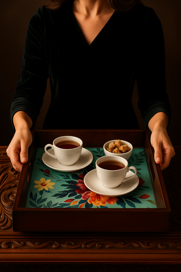 Premium Engineer Wood Serving Tray | Set for Decoration | Tea Trays | MDF Tray | Wooden Serving Tray | Size- 12" x 12", Square