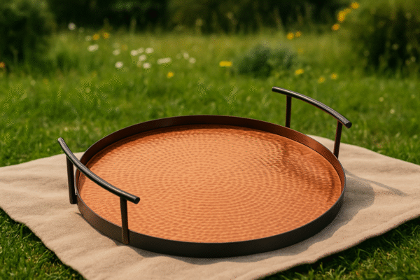 Export Quality Stainless Steel Serving Tray with Black & Hammered Copper, Size(14L x 14W x 2.7H)