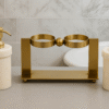 Premium Marble & Brass Finish Bathroom Set – Soap Dispenser + Toothbrush & Toothpaste Holder