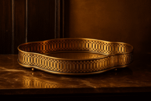 Handcrafted Antique Brass Luxury Perforated Classic Oblong Gift Tray 15" x 11" x 2" 'Made in India' Export Quality