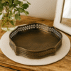 Antq Brass Luxury Perforated Classic Round Gift Tray 10.75" x 2" 'Made in India'