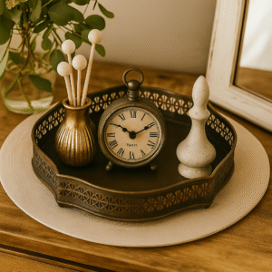 Antq Brass Luxury Perforated Classic Round Gift Tray 10.75" x 2" 'Made in India'