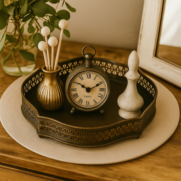 Antq Brass Luxury Perforated Classic Round Gift Tray 10.75" x 2" 'Made in India'